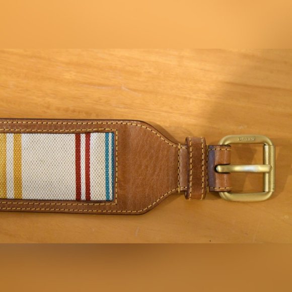 BALLY Stripe Canvas Leather Wide Waist Belt 34 - Picture 5 of 8